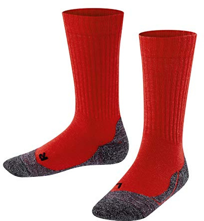 FALKE Unisex Kinder Socken Active Warm K SO Wolle Funktionsmaterial dick atmungsaktiv 1 Paar, Rot (Fire 8150), 31-34