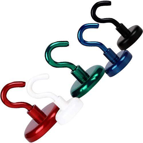 Magnosphere 2 x Magnethaken farbig Magnet mit Haken - Ø 32 mm - Neodym (NdFeB) - Haftkraft 34 kg - Topfmagnet mit Haken (Hakenmagnet) Super Stark - 5 Farben: Rot Blau Grün Schwarz Gold, Farbe:schwarz