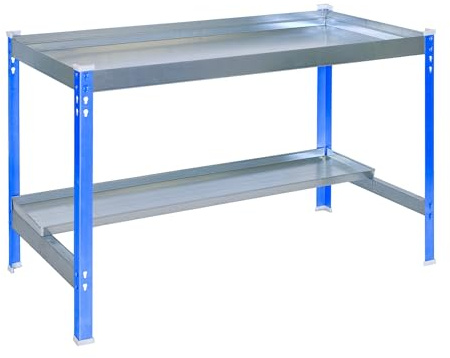 Simon Rack Table de Rempotage, 840x1200x600 mm, Métallique, Table de Plantation Plateau avec rebords, Bleu/Galvanisé -Simon Garden