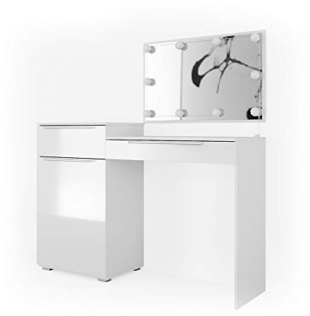 Vicco Schminktisch Weiß Lilli 135x90x39 cm - Frisiertisch mit LED Licht, Ordnung leicht gemacht: Alles hat seinen festen Platz