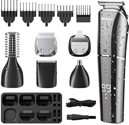 Beard Trimmer, 6 in 1 Men Hair Clipper HOMEASY Electric Hair Trimmer Razor Rechargeable Professional Mens Grooming Kit Hair Cutting Machine with LED Display Hair Shaver for Men Kids Barbers