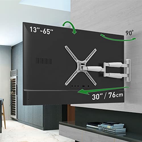 Barkan BM343XLW Lange weiße TV-Wandhalterung, 13–65 Zoll (33–165 cm), voll beweglich, 4 Bewegungen, für Flachbildschirme und Curved TVs, hält bis zu 35,9 kg, extrem ausziehbar, passend für LED, OLED