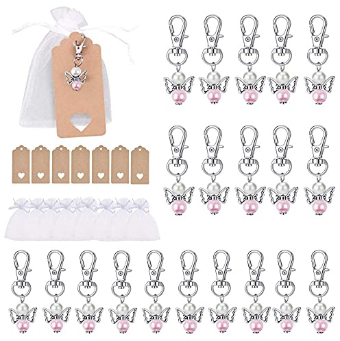 Dzsomt Schutzengel Gastgeschenke Hochzeit 20 Stück Schutzengel Schlüsselanhänger mit Organza Beutel Kraftpapier Anhänger für Kommunion Geschenk Gastgeschenk Taufe Mädchen Dankeschön Geschenke