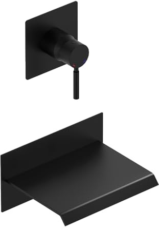 BWE Wall Mount Bathtub Faucet Matte Black Single Handle Bathtub Faucet with Rough in Valve High Flow Waterfall Tub Spout