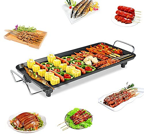 YIZHE Piastra da Tavolo Elettrica 68 x 28 cm, Piastra Elettrica per Campeggio - 1355W - Acciaio Inox - Rivestimento Antiaderente - 8 Persone