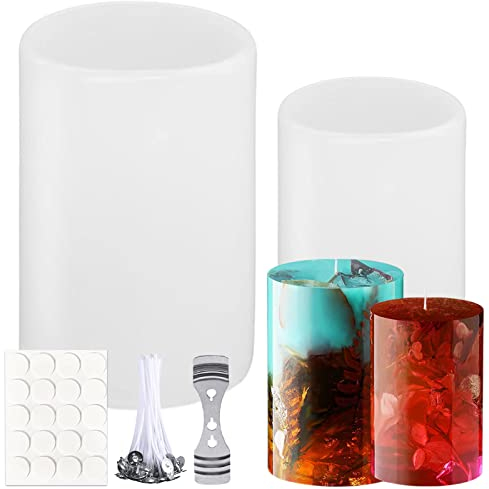 Kerzenform, 2 Stück Kerzenformen zum Gießen Silikon Set, Zylindrische Kerzenformen mit 20 Kerzendocht,3D DIY Silikonform,Handgemachte Sojawachs Kerzenform zum Gießen Handwerk Ornamente,Duftkerze,Seife