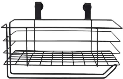 LaLe Living Aufbewahrungskorb Lea in Schwarz, 31 x 17 cm, mit Küchenrollenhalter, Halterung für Küchenutensilien, Gewürzablage