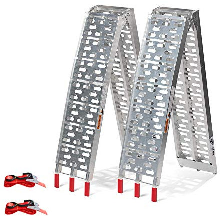 Gimisgu 2 rampas de carga plegables de aluminio, 680 kg, con 2 correas tensoras, rieles antideslizantes, para motocicleta, ATV, quad, coche