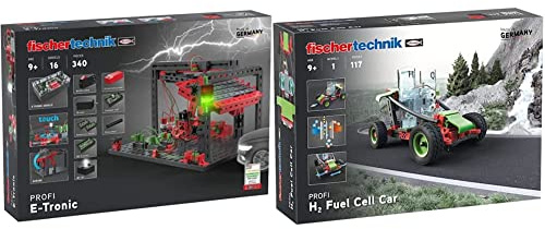 fischertechnik 559883 Profi E-tronic – Elektronik Bausatz für Kinder ab 9 Jahren & 559880 Profi H2 Fuel Cell Car – Bausatz für Kinder ab 9 Jahren, wasserstoffbetriebenes Fahrzeug zum Zusammenbauen
