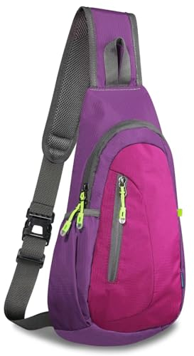 TITECOUGO Small Sling Bag Lightweight Crossbody Bag for Women Rucksack for Men Running Backpack Travel Chest Pack Daypack Shoulder for Gym Work Hiking Outdoor Sports Purple/Rose