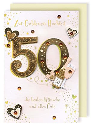 Grußkarte Goldhochzeit Karte Applikationen AvanMore Sekt Herzen 16x11cm