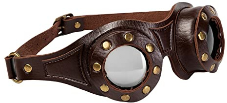 LINGJIONG Dräkt, steampunk-glasögon, antika motorcykelglasögon i pilotstil av PU-läder, motorcykelglasögon pilot cosplay rekvisita cykel motorcross pilotglasögon