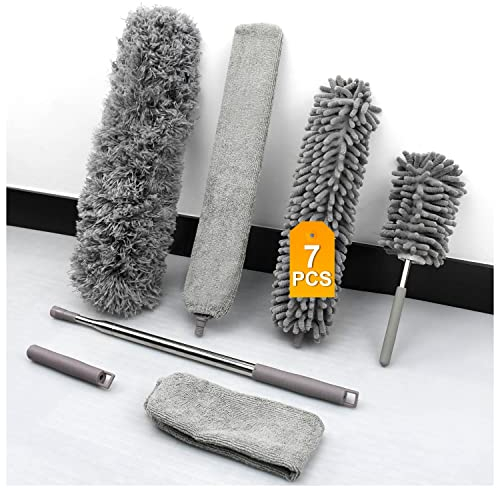 7 Pezzi Spolverino per Polvere Spolverino Allungabile Ragnatele Pulizia con Asta Telescopica da 76 a 254 cm Spolverini in per la Pulizia di Ragnatele, Ventilatore a Soffitto Alto, Luci, Tapparelle