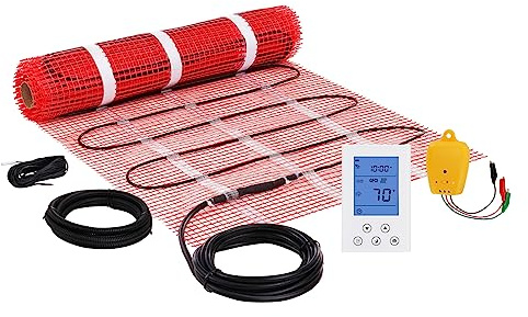 VEVOR - Tappetino per riscaldamento a pavimento, sistema elettrico radiante a pavimento da 20 m² con termostato digitale per rilevazione del pavimento, include monitor di installazione, retro adesivo