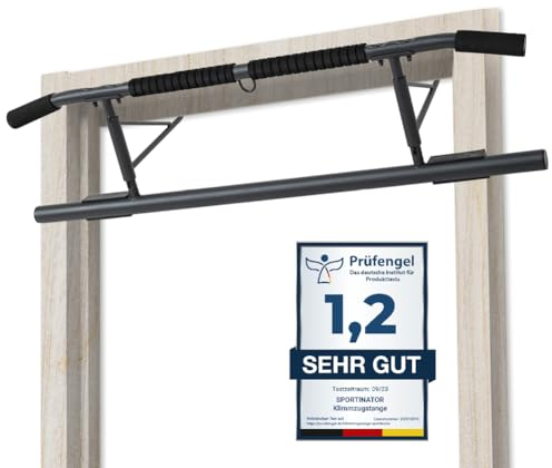 SPORTINATOR® Premium Klimmzugstange für jeden Standard Türrahmen, Maße 100 x 27 x 34 cm, mit gepolsterten Griffen und Öse für Boxsack, faltbares Design
