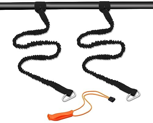 ATBUSS 2 cuerdas de remo para kayak negras, 2 ganchos, 1 silbato naranja, banda elástica para remo de canoa con mosquetón, herramienta de remo de canoa, accesorios para kayak para kayak, barco de