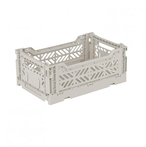 AYKASA Klappkiste, stabile Faltkiste aus Kunststoff, stapelbar, Light Grey, Mini (27x17x11cm)