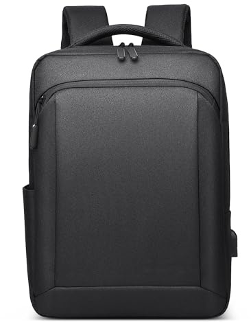 DEEVORCA Moda Mochilas Hombre Elegante Impermeable 14 Pulgada Computadora Portatil Bolsas con Puerto USB Mochila para Escuela Viajar Trabajo Negocio Casual Cámping Hombre Backpack Negro