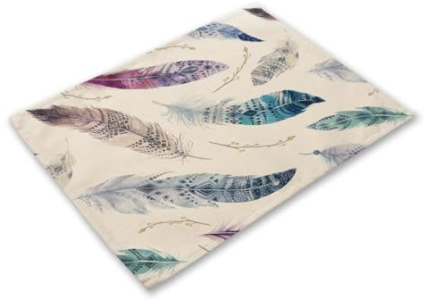 Salvamanteles Individuales Plumas Verdes Salvamanteles Individuales Mesa Juego de 2 manteles Individuales Lavables Antimanchas Antideslizante Resistente Al Calor bajoplatos Lino 45x30cm