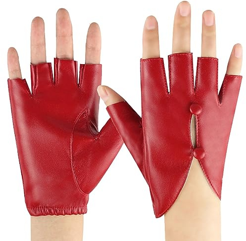 Gefomuofe Women's Leather Half Finger Gloves Fingerless Leather Gloves for Men Women Outdoor Driving Gloves Fingerless Gloves Black Leather Half Finger Elastic Cuffs