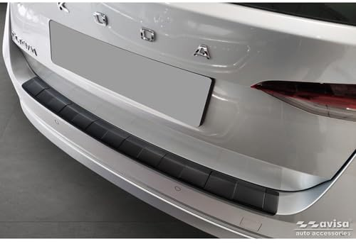 Avisa Matt-Schwarz Edelstahl Heckstoßstangenschutz kompatibel mit Skoda Octavia Combi (NX5) inkl. RS 2020-2024 & FL 2024- 'Ribs', Mattschwarz | kompatibel mit Skoda Octavia Combi (NX5) inkl. RS 2020-2024 & FL 2024- - Mattschwarz