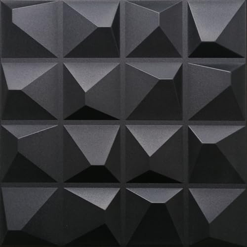 Deccart - 3D Wandpaneele 50x50 cm - Paneele Wand Wall Panels Deko Wandverkleidung Innen Panel Deckenverkleidung Decke Deckenpaneele Platten Styropor EPS-Polystyrol Kryształ 12 m², 48 Stück,Schwarz