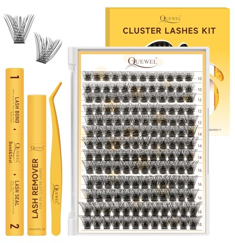 QUEWEL Wimpern Extensions Set 156 Stk Lash Extension Set mit Einzelne Wimpern Applikator und Kleberentferner, Wimpernkleber Bond&Seal, DIY-Wimpernverlängerungen-Set zu Hause (QUBM-MIX10-18-B)