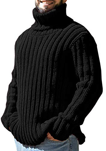 Runcati Pull à col roulé pour homme - En tricot torsadé - Automne et hiver - Couleur unie