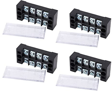 Bloque de Terminales de Doble 4 Piezas Previenen la Corrosión, Abrazadera de Tornillo de 600V 25A, Bloque de Barrera de Alambre de Alta Corriente con Cubierta para