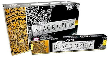 Deepika Black Opium Masala Räucherstäbchen, natürlich, handgefertigt, Agarbatti, handgerollt, geformt, Bambusstab, 3er-Pack, 15 g