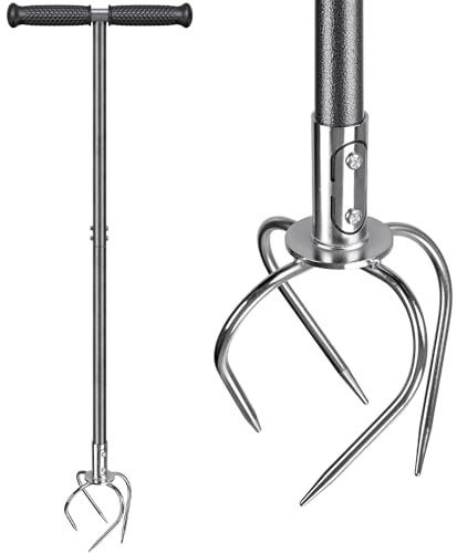 Dolibest Manual Twist Tiller, All-Steel Garden Claw Cultivator with 4 Curved Claws and Soft Rubber Handle, Hand Tiller Garden Claw for Gardening Bed and Plant Box (39'')