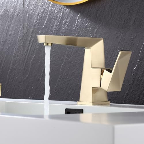 BiaoTeng Waschtischarmatur Bad Wasserhahn Warm und Kalt Anschluss G1/2 Einhebelmischer Bad Armatur Waschbecken Gebürstetes Gold