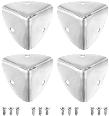 sourcing map 4 Pcs Decorative Box Corner Cover, 40mm Metal Edge Guard, Furniture Corner Edges Protector with Screws, Silver