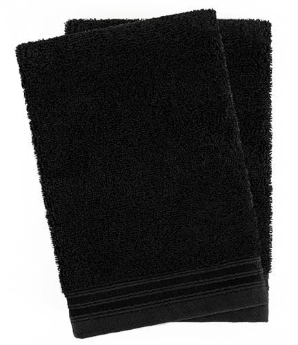 Hammetex Juego de 2 minitoallas de mano de 15 x 22 cm, 100 % algodón con manopla, de rizo, calidad suave, resistente, color negro