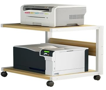 Mobiler Druckerständer mit Stauraum, 2-stufiges Druckerregal unter dem Schreibtisch, Druckertisch für das Home-Office, Druckerwagen mit Rädern, für Drucker, Faxgerät, Kopierer, Scanner(Natural,H:20cm/