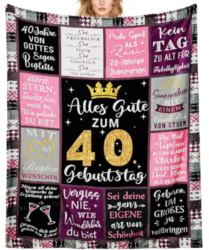 Baogaier Kuscheldecke 40 Geburtstag Geschenk für Frauen, Geburtstag Deko Rosa Flanell Decke, Personalisierte Inspirierende Geschenke für Frau Freundin Schwester Kollegin und Mama,150x130cm