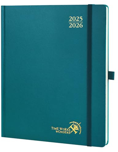 POPRUN Kalender 2025 2026 Buchkalender Hardcover, ca. A4 (26,5 x 21,5 cm), 17-Monate-Terminplaner (Aug.2025-Dez.2026), Wochenplaner 1 Woche 2 Seite mit Zertifiziertem Papier - Pazifikgrün