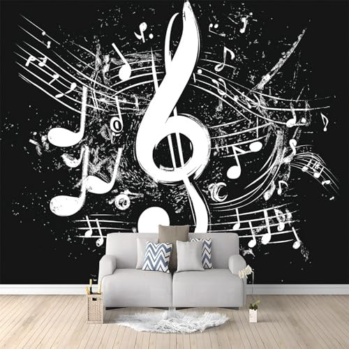 Papier Peint Panoramique Notes De Musique Abstraites En Noir Et Blanc 200x140 cm Papier Peint Poster Mural 3D, Tapisserie Photo Peinture Murale Intissé Fresque pour Salon Chambre Toile Fond TV