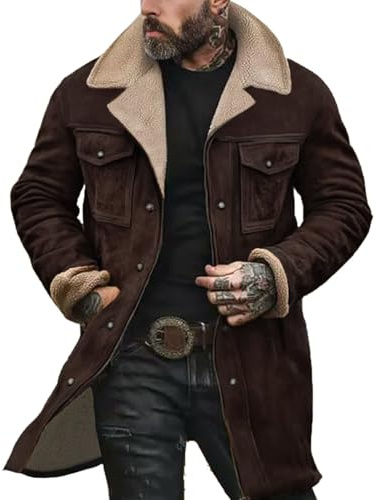 Wildlederjacke für Herren, Lederjacke, Retro, Arbeit, Business, Mäntel, Longline, winddichter Mantel mit Taschen, einfarbig, Outdoor, lässiger Mantel, Winter, warm, Oberbekleidung, leichte