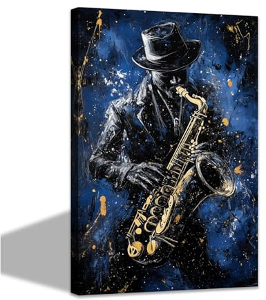 CCWACPP Musik Leinwand Bilder Abstrakte Jazz Wand Dekor Saxophon Musikinstrumente Malerei Rock Musik Studio Mann Zimmer Cave Bar Pub Dekor mit Rahmen (30.00 x 45.00 cms)