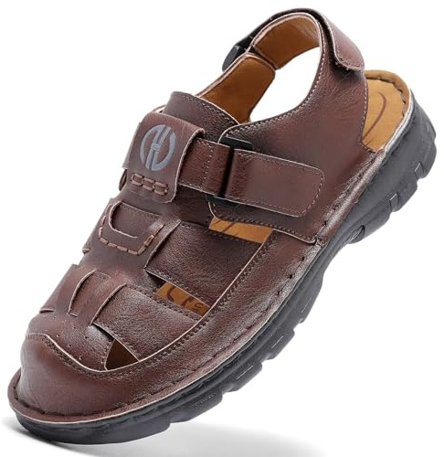 GURGER Sandaler män läder utomhus trekkingsandaler stängda tår stl. 40–47, Mörkbrun, 43 EU