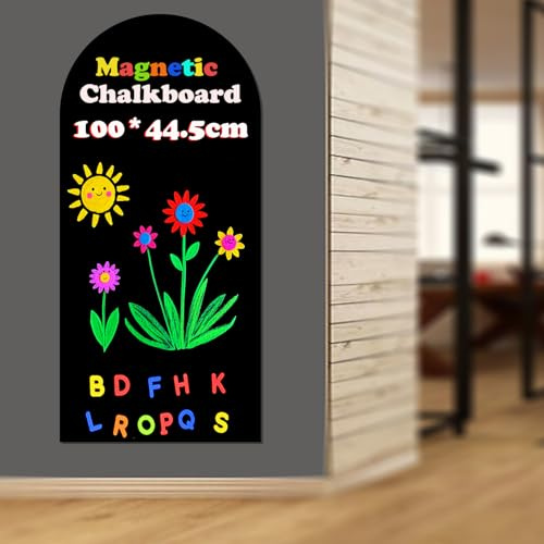 LACQWO Magnetic Chalkboard Wall Arch Decal 39.3x17.5 Contact Paper Peel and Stick for Walls Self Adhesive Magnetic Wall Board Sticker with 36 Magnet Letters Black Chalk Board Wallpaper Roll