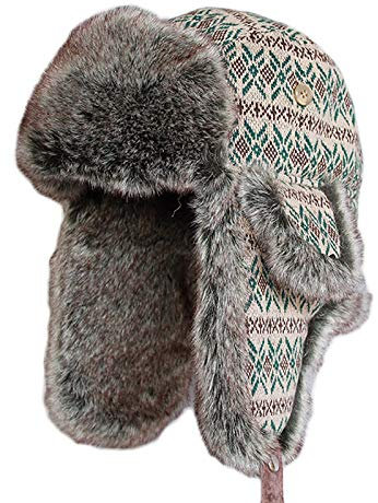 Wintermützen, Mütze, Strickmütze, Fliegermütze und Samtmütze, hält den Winter warm(Grün 7 3/8)