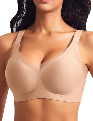 Ganado Sujetador sin Aros Encaje Sujetadores Mujer sin Costuras Push Up Relleno Bralette Comodos, Beige, XXL