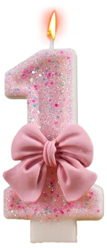 Bougie d'anniversaire rose – Chiffre glmm à paillettes, bougie de jour natal | Bougie décorative de gâteau rose, fournitures de célébration, décoration de gâteau de célébration pour filles,