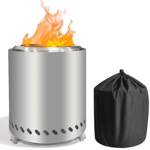 Inscrip Rauchfreie Feuerschale, Mini Feuertonne für den Garten, Edelstahl Tragbar Tischfeuerstelle Feuerstelle Outdoor Campingkocher, Befeuert mit Pellets oder Holz, mit Tragetasche (Silber Groß)