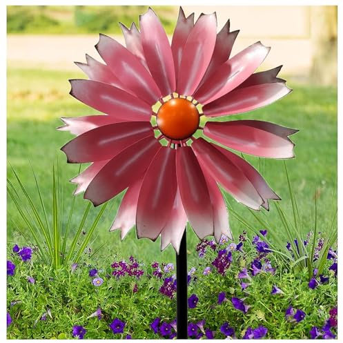Hazomeu WindmüHle Garten 149cm Groß Windrad Garten Metall Gross XXL Edelstahl Kugellager Windspiele FüR DraußEn Stehend FüR Den AußEnbereich,Terrasse, Rasen,Pink