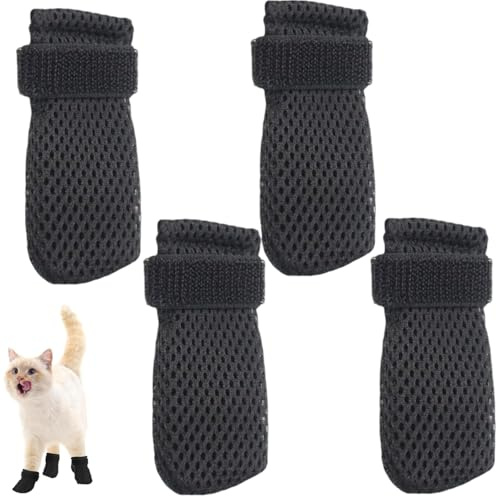 Reptåliga kattstövlar, 4 stycken tassskydd, ventilerande justerbara kattstrumpor, halkfria hundskor, för skydd, bad, rakning, kloskärning (storlek S)