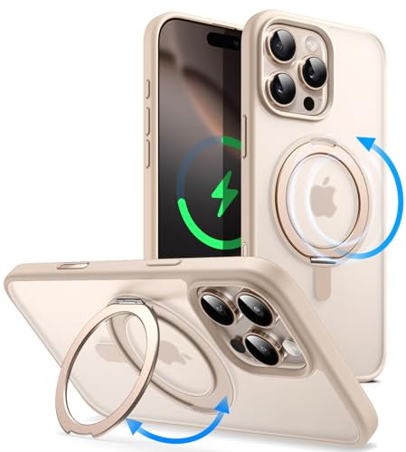 JETech Coque Anneau Rotatif à 360 Degrés pour iPhone 16 Pro 6,3 Pouces avec Bouton de Contrôle de Caméra, Compatible avec MagSafe, Housse Étui Fine avec Support & Porte-Anneau (Titane Sable)
