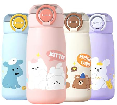 MHwan Trinkflasche Kinder Edelstahl, 470ml Robuste, Auslaufsichere Thermosflasche mit Strohhalm für heiße und kalte Getränke, BPA-frei, geeignet für Jungen und Mädchen